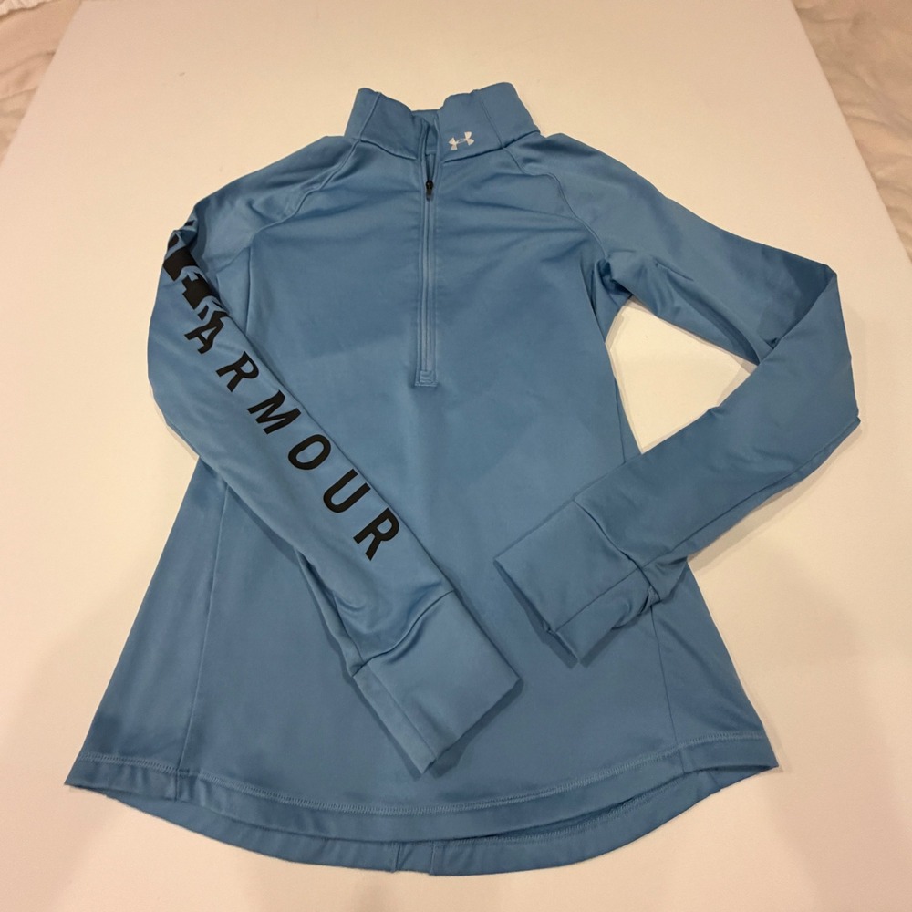 Under Armour Womens XS Blue Quarter Zip Pullover Sleeve Logo Active Top